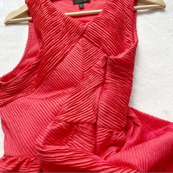 Topshop Coral Micro Pleated Fit & Flare Dress - Picture 4 of 12